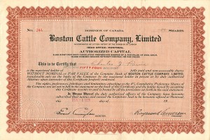 Boston Cattle Co., Limited - Stock Certificate